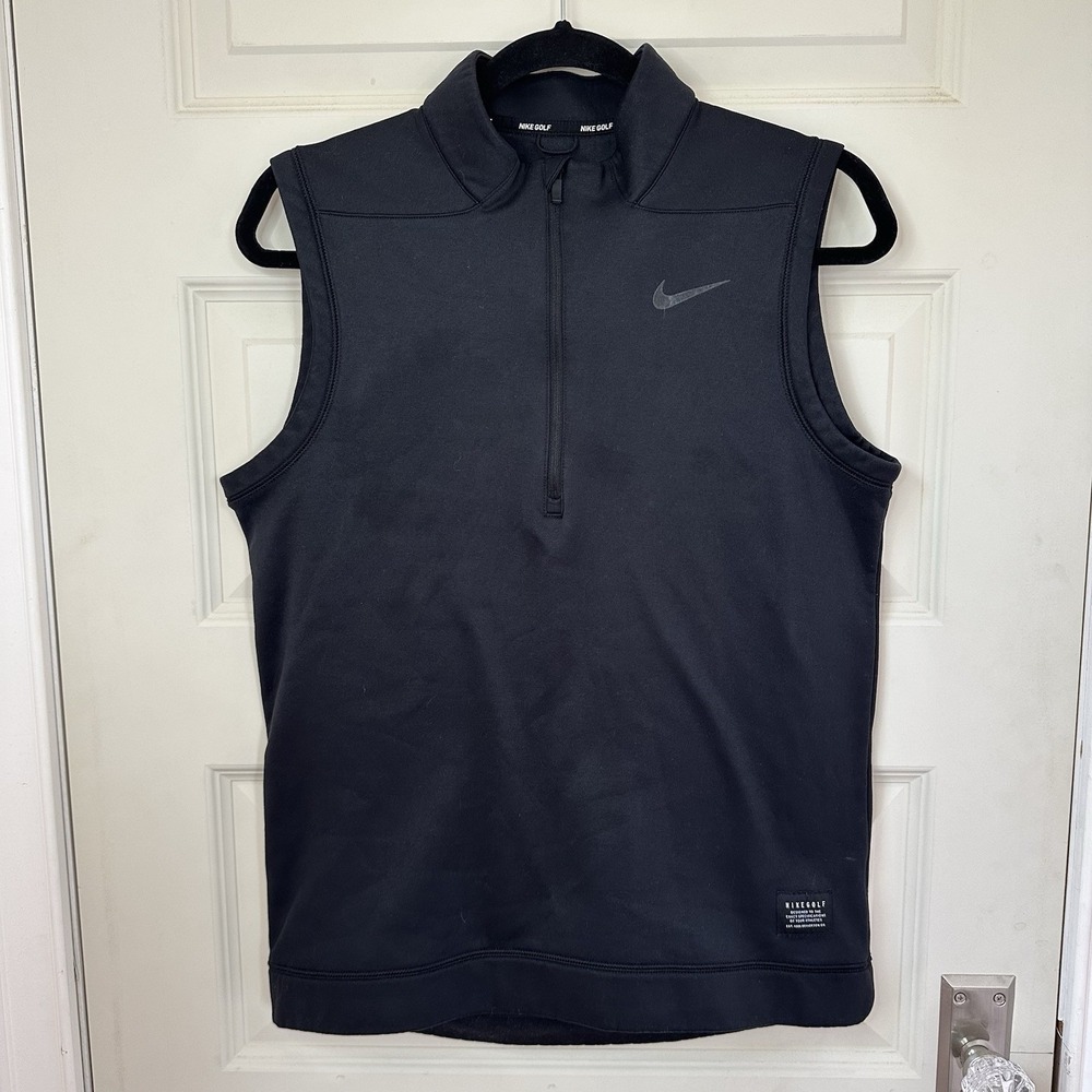 Nike Pullover Men Small Black Golf Performance 1/4 Zip Sleeveless Shirt Fleece